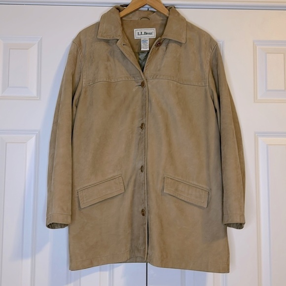 LL Bean Chore Jacket, Cow Nubuck Leather, Green Tag Coat Tan SzL - Picture 1 of 10